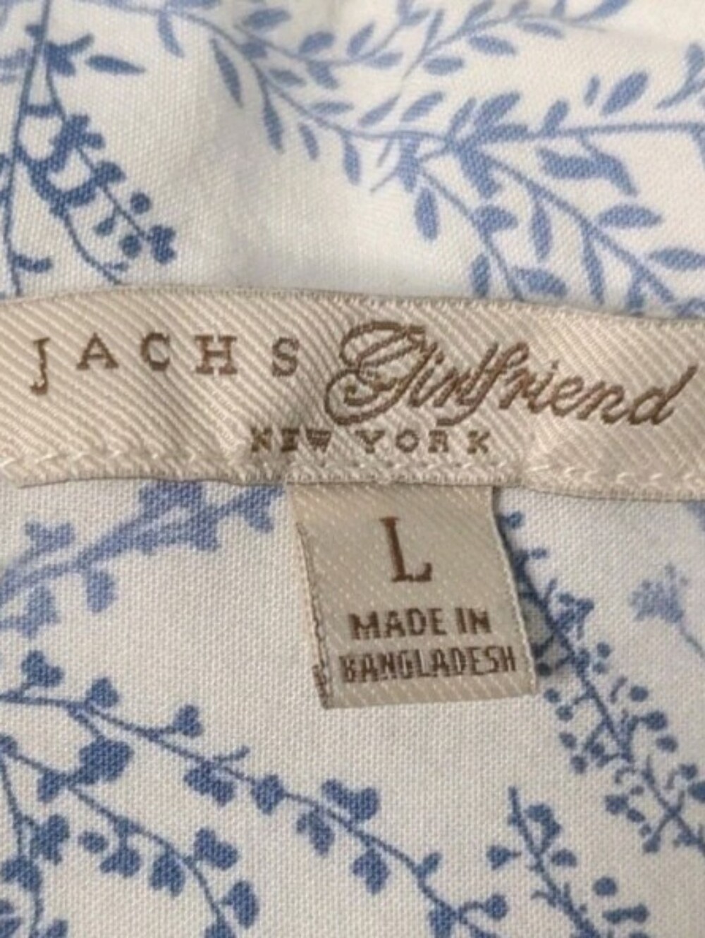 Jachs Girlfriend Womans L Placket Button Up Blouse Rayon Blue Ivory Boho Floral - Picture 4 of 5